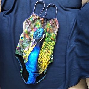 Peacock one piece swim suit 👙